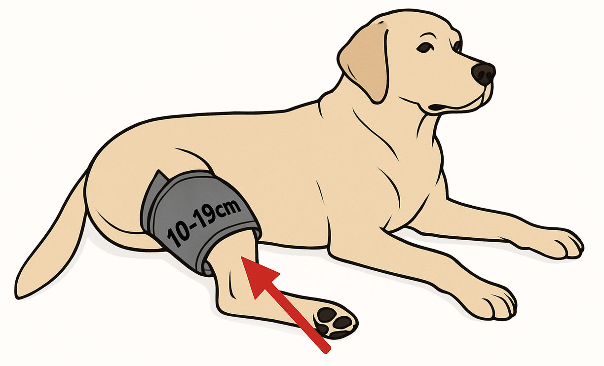 Large Cuff (10-19cm) Placement on Large Dog's Hind Limb (Thigh) - Contec 08a Guide